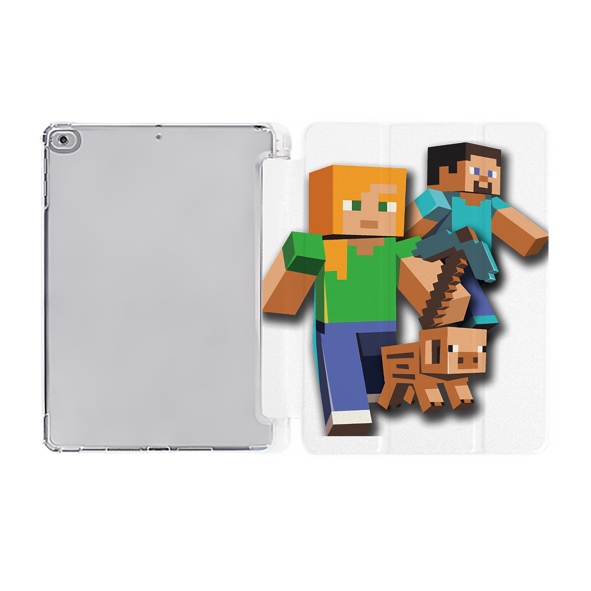 （画像用） マインクラフト ブロックの世界 Minecraft MC Block world IPad ケース ペン収納付き 三つ折りスタンド PUレザー×シリコン 対応機種9.5/10.5/10.9インチ